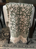 Green floral throw blanket couch Handmade throw blanket with tassels Hand block print cotton bedding Spring home decor Hand loomed throw