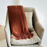 Knitted blanket with tassels, Nordic blanket, Large throw blanket for couch, Fringe throw blanket, size 60x90 inches, Gift for mom