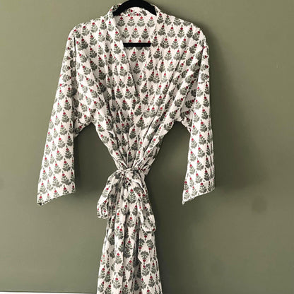 Hand Block Print Cotton Kimono Robe, Floral Women's Robe Quantity