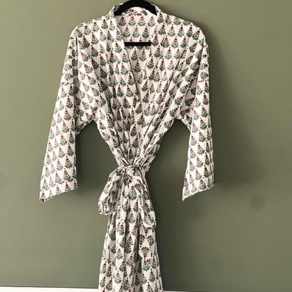 Hand Block Print Cotton Kimono Robe, Floral Women's Robe Quantity