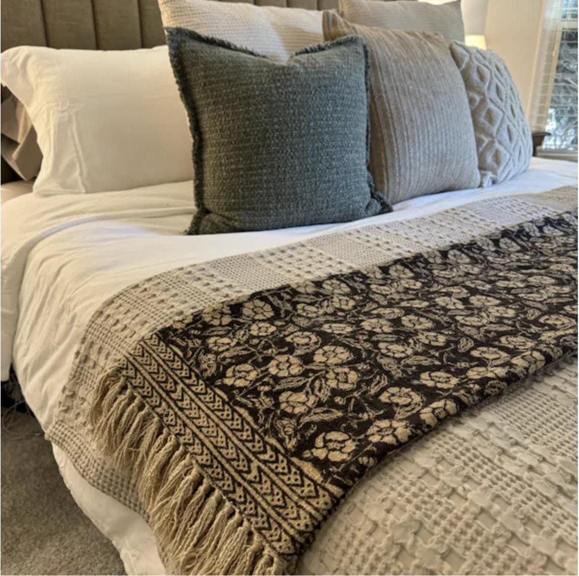 Designer Vintage Cotton Throw Blanket Floral Block Print