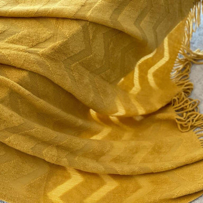 Boho Mustard Yellow Throw Blanket: Chevron Sofa Accent, Birthday Gift