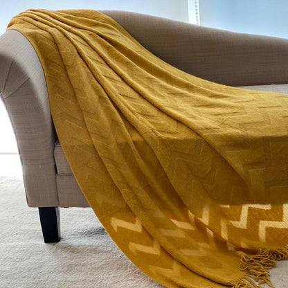 Boho Mustard Yellow Throw Blanket: Chevron Sofa Accent, Birthday Gift