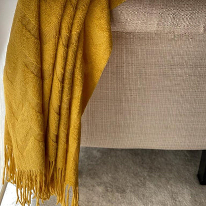 Boho Mustard Yellow Throw Blanket: Chevron Sofa Accent, Birthday Gift