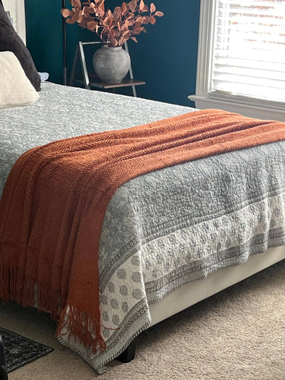 Chunky Knit Throw Blanket: Rust Orange Boho Decor