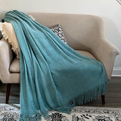 Chunky Knit Throw Blanket: Rust Orange Boho Decor