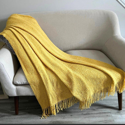 Super Soft Knitted Throw Blanket, Rust Orange Tassels (50x90)