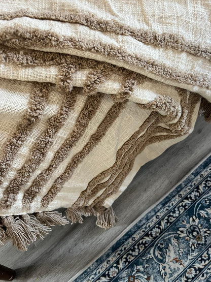 Boho Mud Cloth Throw Blanket: Brown Tufted Cotton Throw