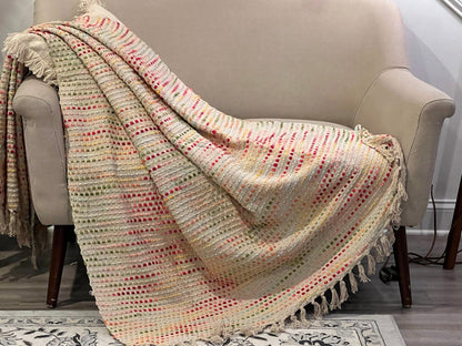 Handwoven Cotton Boho Throw Blanket with Tassels