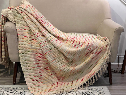 Handwoven Cotton Boho Throw Blanket with Tassels