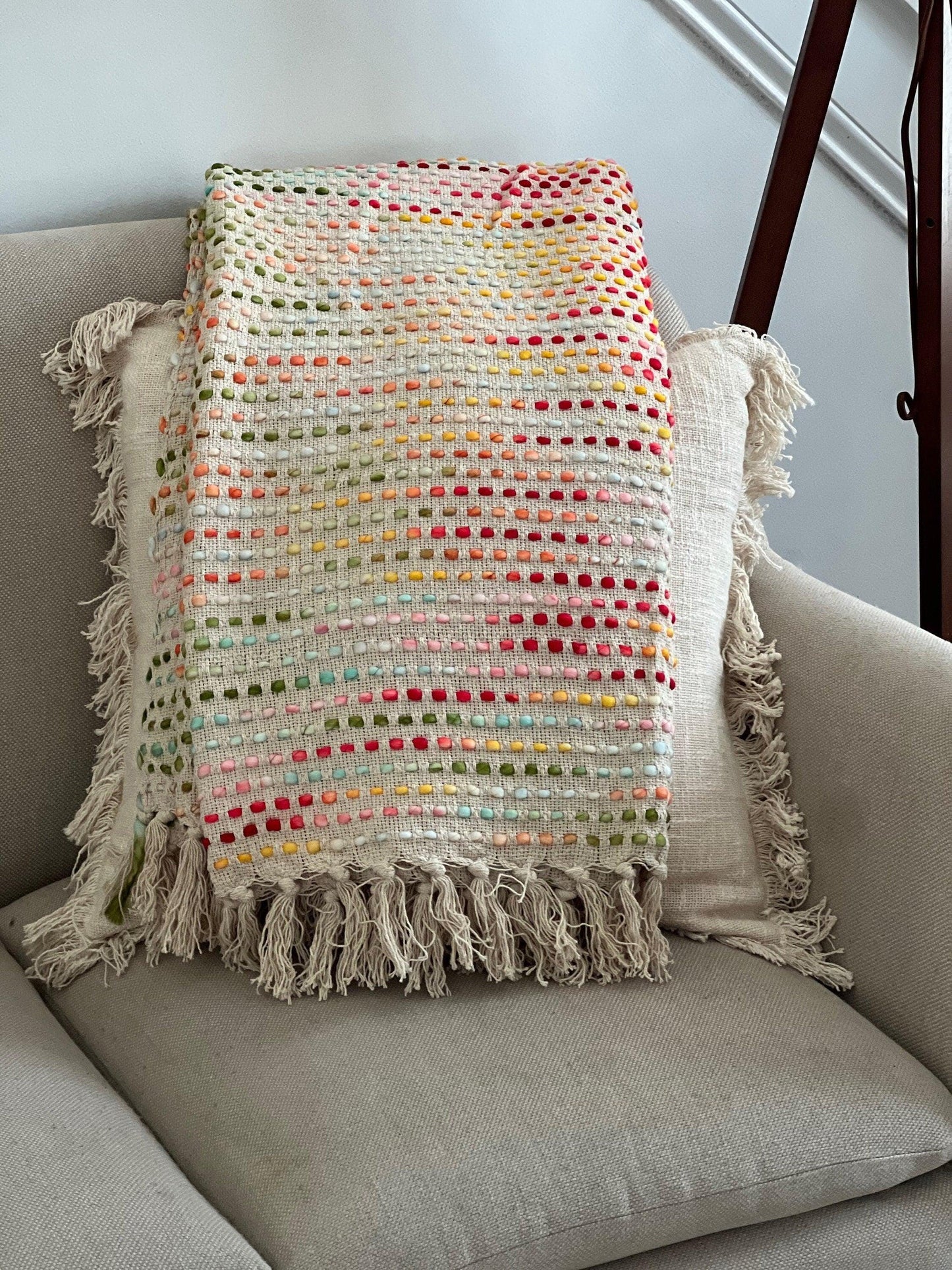Handwoven Cotton Boho Throw Blanket with Tassels