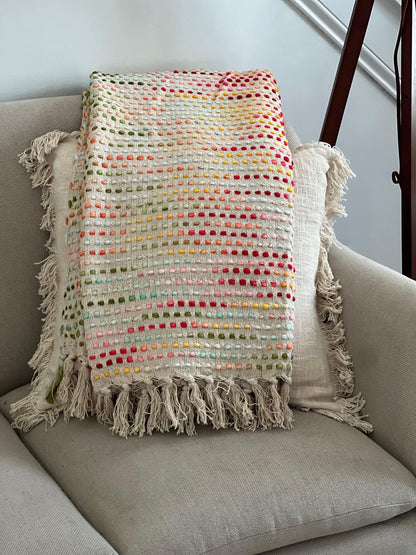 Handwoven Cotton Boho Throw Blanket with Tassels