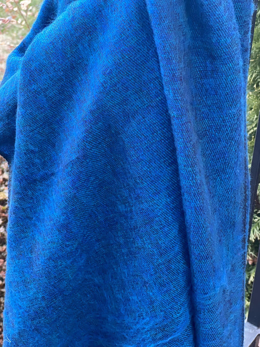 Blue Yak Wool Scarf: Handmade Nepal Shawl, Meditation Blanket