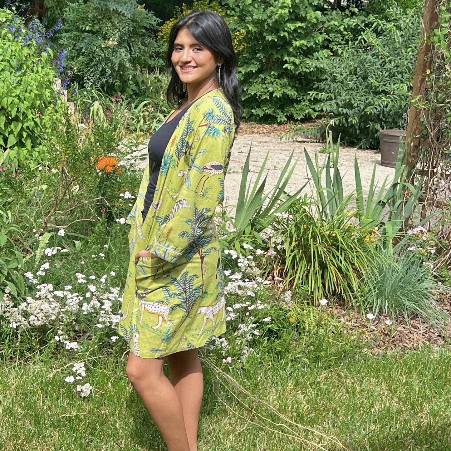 Pure Cotton short length morning robe, Indian Block printed House Robe Summer Kimono