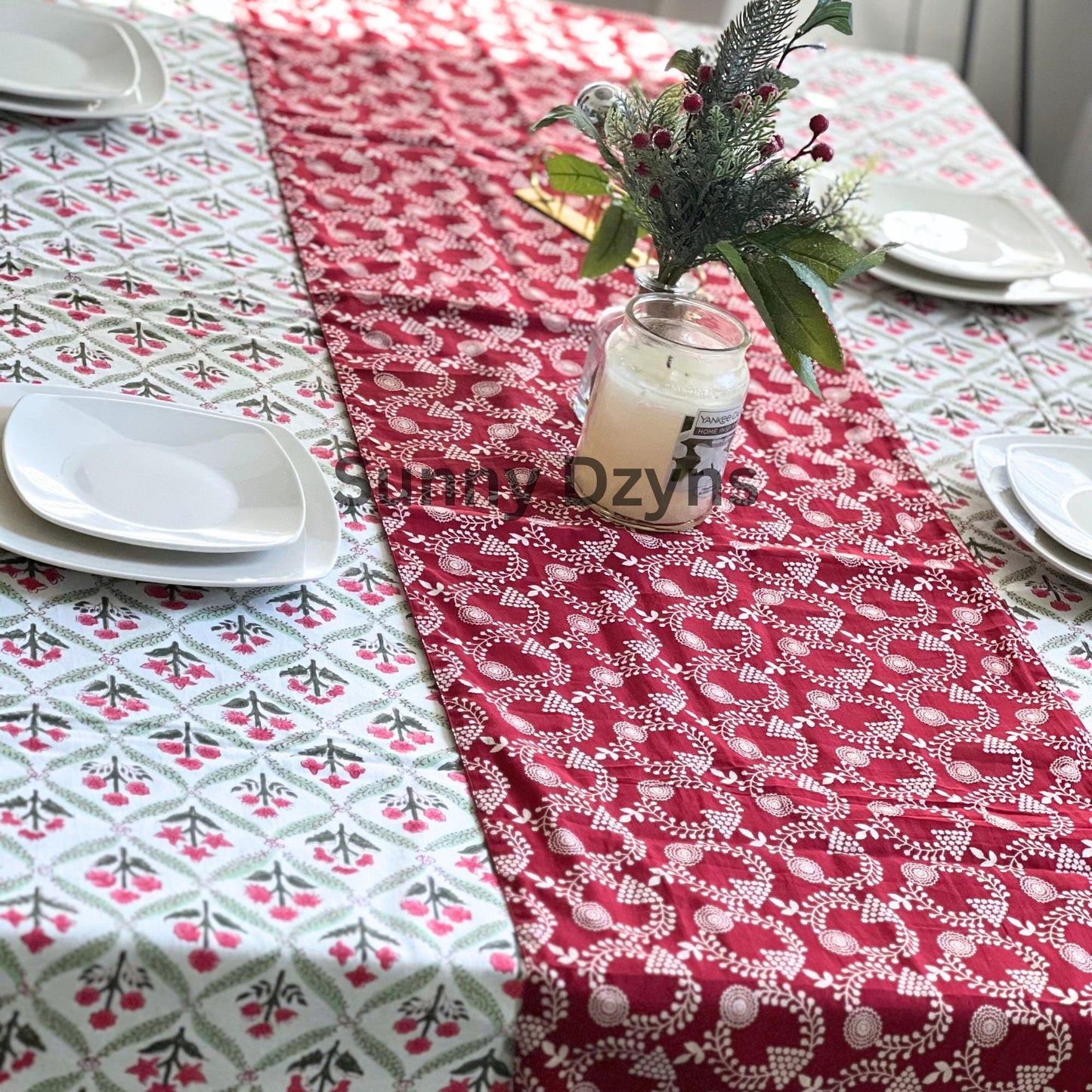 Holly And Berry Christmas Rectangle tablecloth, Holiday table Scape, Holiday Decor gift
