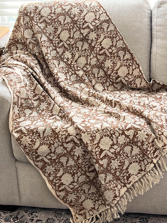 Handmade Cotton Throw Blanket, Hand Block Print, Boho Decor