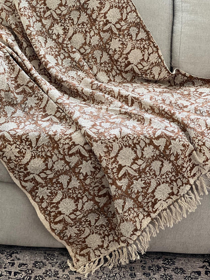 Handmade Cotton Throw Blanket, Hand Block Print, Boho Decor