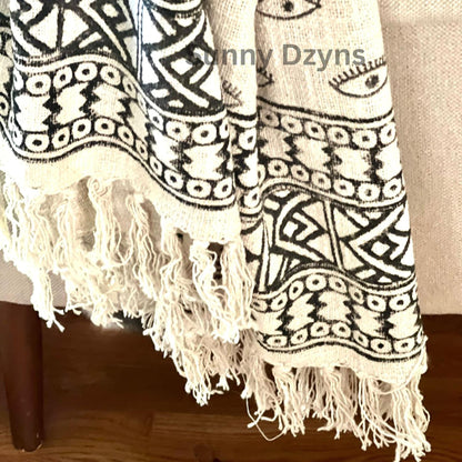 Hand Block Print Black Floral Throw Blanket: Boho Sofa Throw for Home Decor