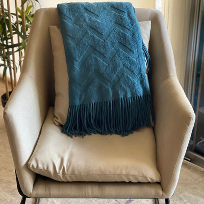 Rust Knitted Throw Blanket: Soft Chevron Pattern, Boho Home Decor
