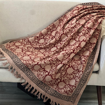 Woven Mud Cloth Throw Blanket, Red Brown Boho Decor (50x60)