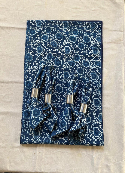Indigo Blue Floral Table Runner: Hand Block Print Cotton Tablecloth