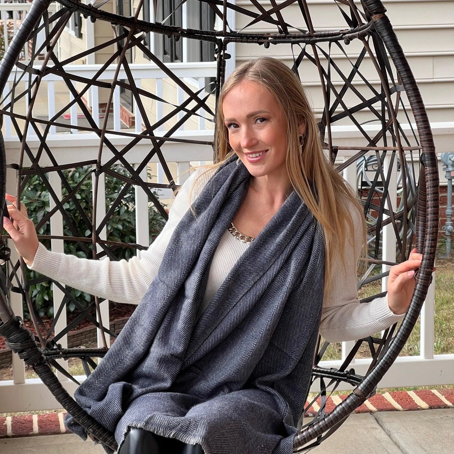 Handmade Himalayan Cashmere Scarf, Charcoal Travel Scarf