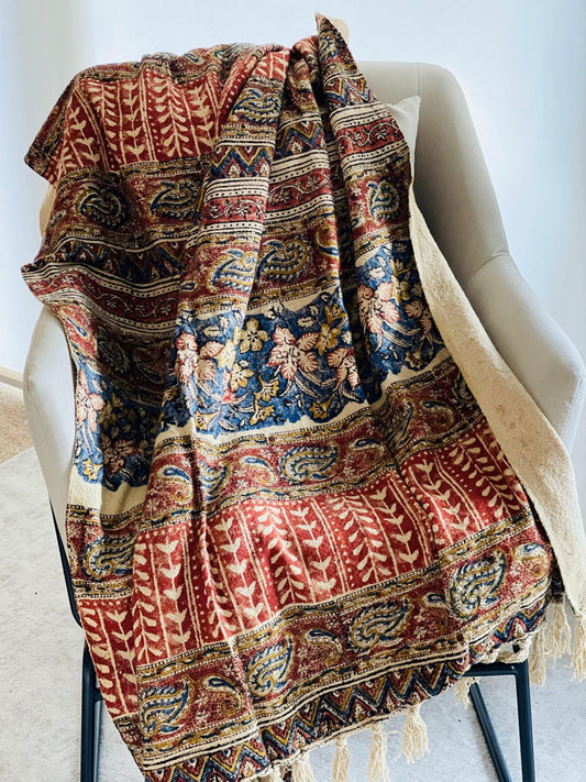 BOHO Floral BLANKET in Block print, Mud cloth cotton throw blanket couch, Vintage home decor, Unique Handmade gift for mom