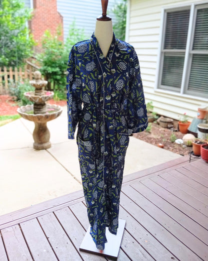 Block Print Cotton Kimono Robe, Women's Loungewear
