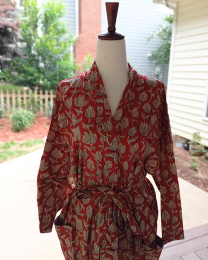 Block Print Cotton Kimono Robe, Indian Floral Robe