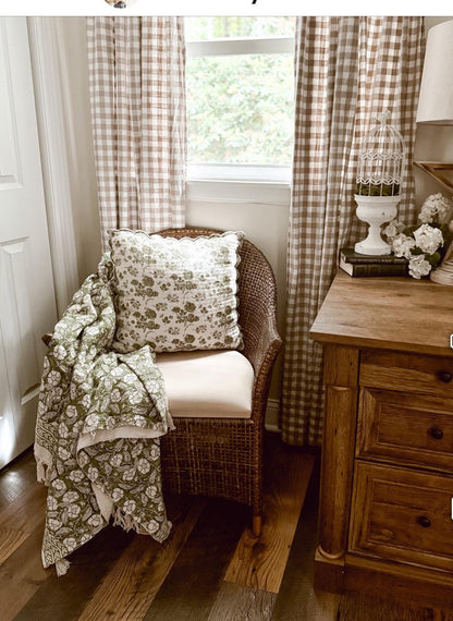 Handmade Indian Block Print Floral Throw Blanket Boho Cotton Blanket with Tassels