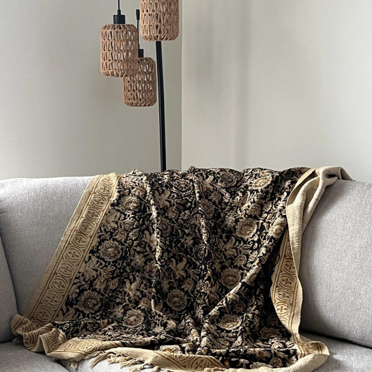 Boho Cotton Throw Blanket Handmade Hand Block Print