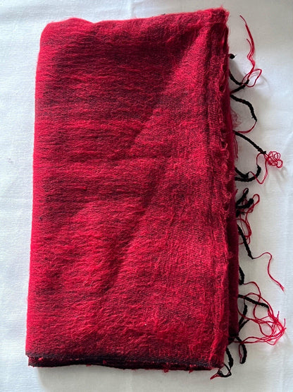 Red Yak Wool Scarf, Himalayan Hand Loomed Shawl