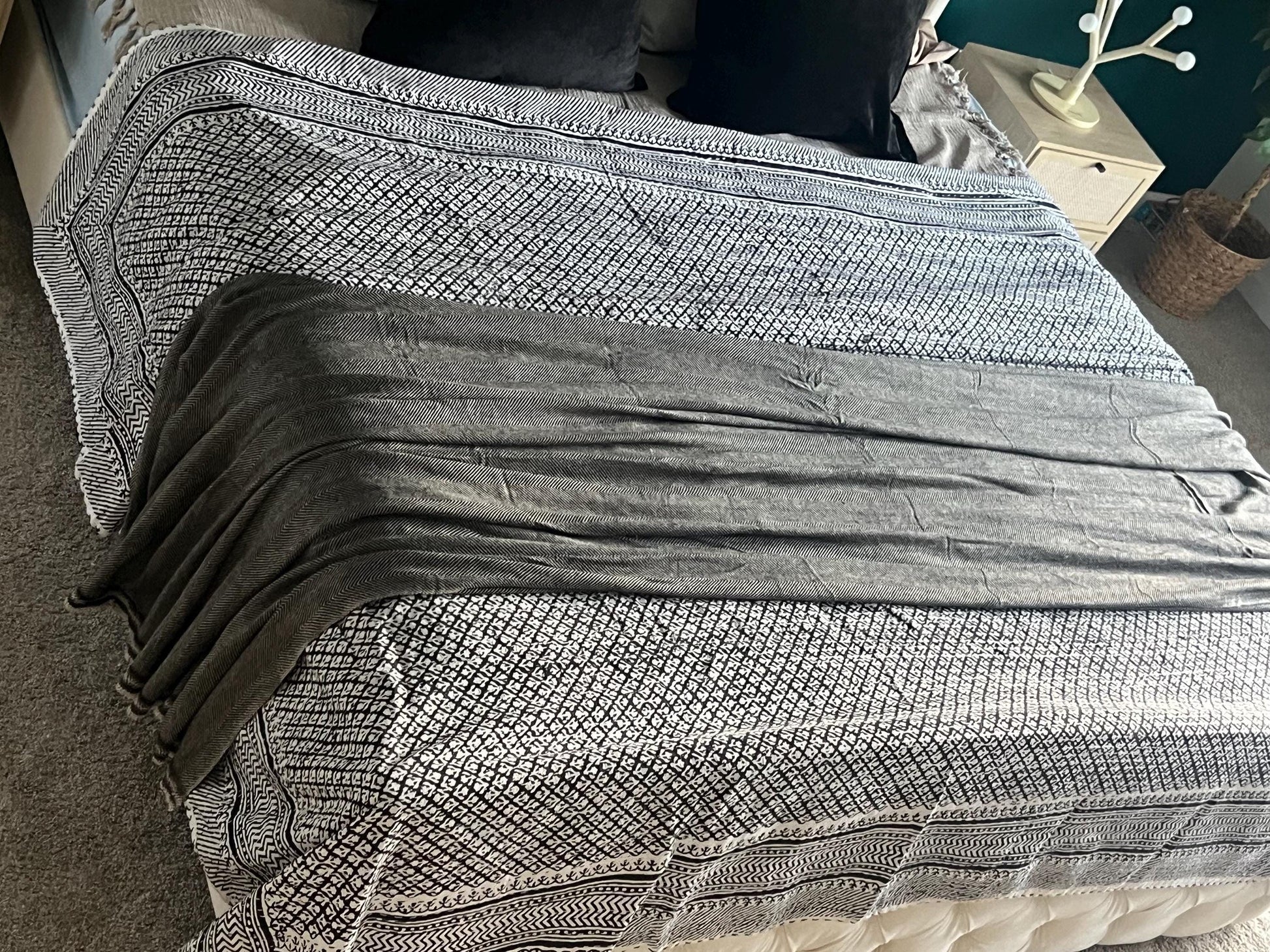 Vintage Cotton Bedding Floral Print Cotton Kantha Quilt Throw Blanket