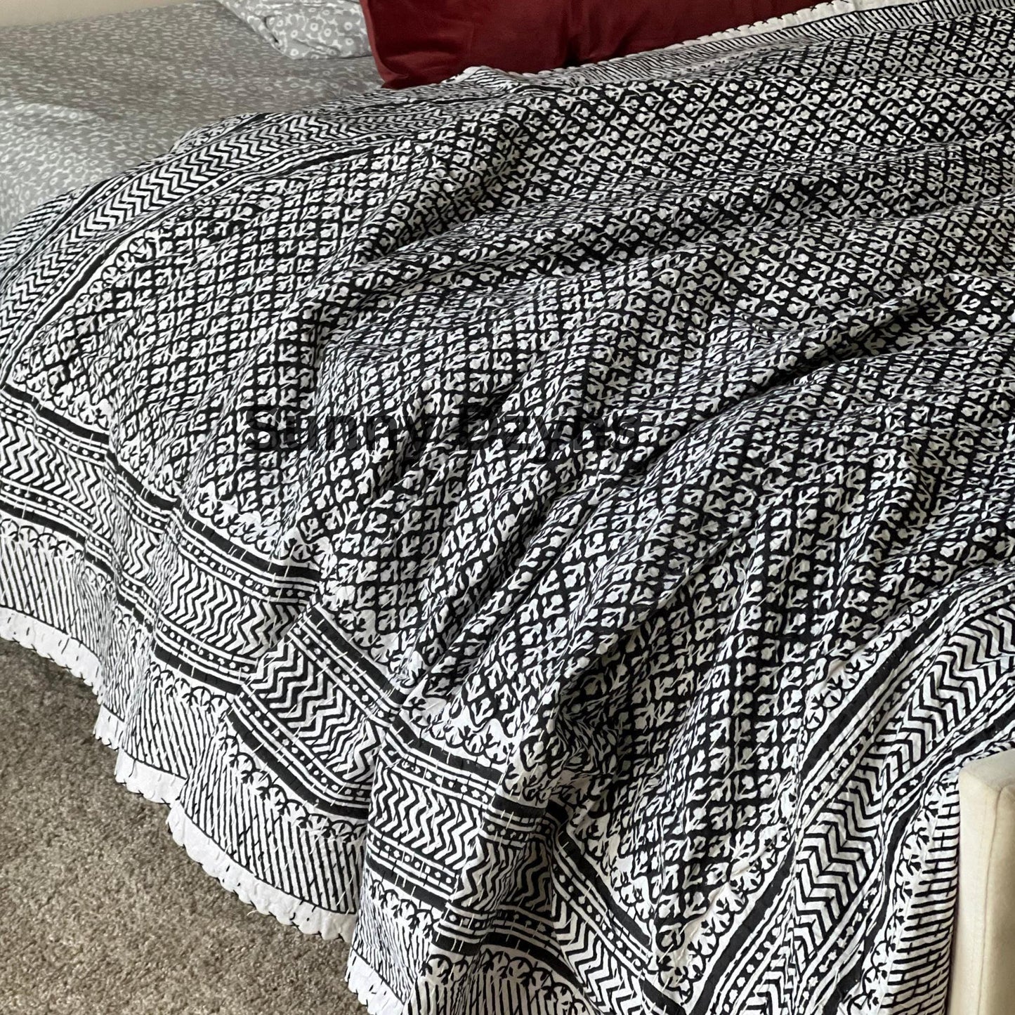 Vintage Cotton Bedding Floral Print Cotton Kantha Quilt Throw Blanket