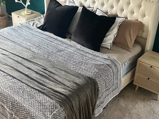 Vintage Cotton Bedding Floral Print Cotton Kantha Quilt Throw Blanket