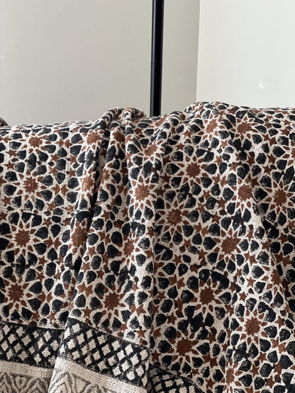Handmade Block Print Cotton Throw Blanket: Boho Home Decor (50x70)