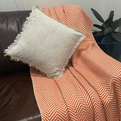 Hand Loomed Orange Chevron Throw Blanket, Boho Home Decor