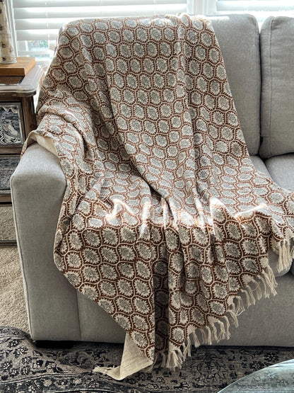 Handmade Cotton Boho Throw Blanket with Tassels