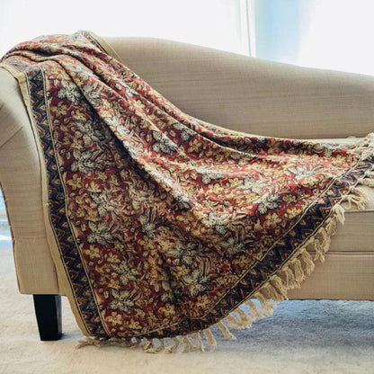 Handmade Mud Cloth Throw Blanket, Boho Hand Block Print, Cotton Couch Cover