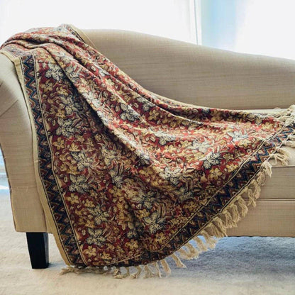Hand Block Print Cotton Throw Blanket, Rustic Boho Decor (50x70)