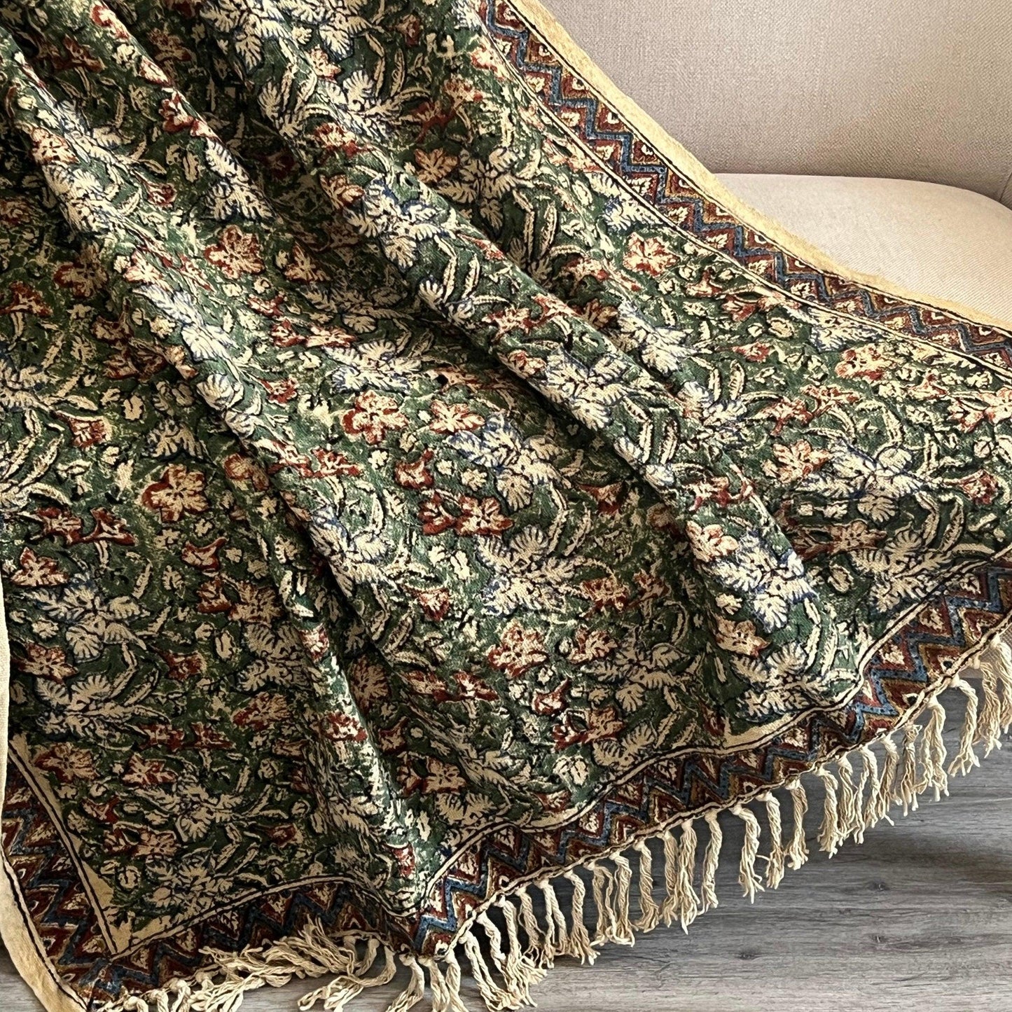 Handmade Mud Cloth Throw Blanket, Boho Hand Block Print, Cotton Couch Cover