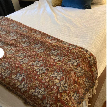 Hand Block Print Cotton Throw Blanket, Rustic Boho Decor (50x70)