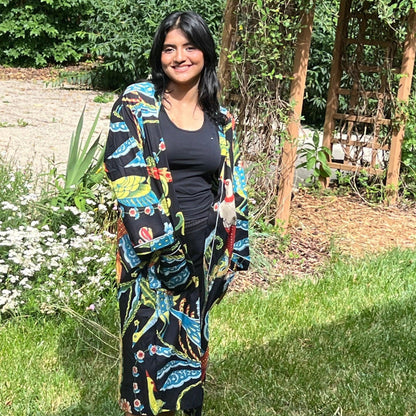 Floral Print Cotton Robe: Knee-Length Robe  Beach Coverup