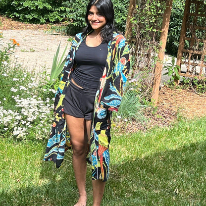 Floral Print Cotton Robe: Knee-Length Robe  Beach Coverup