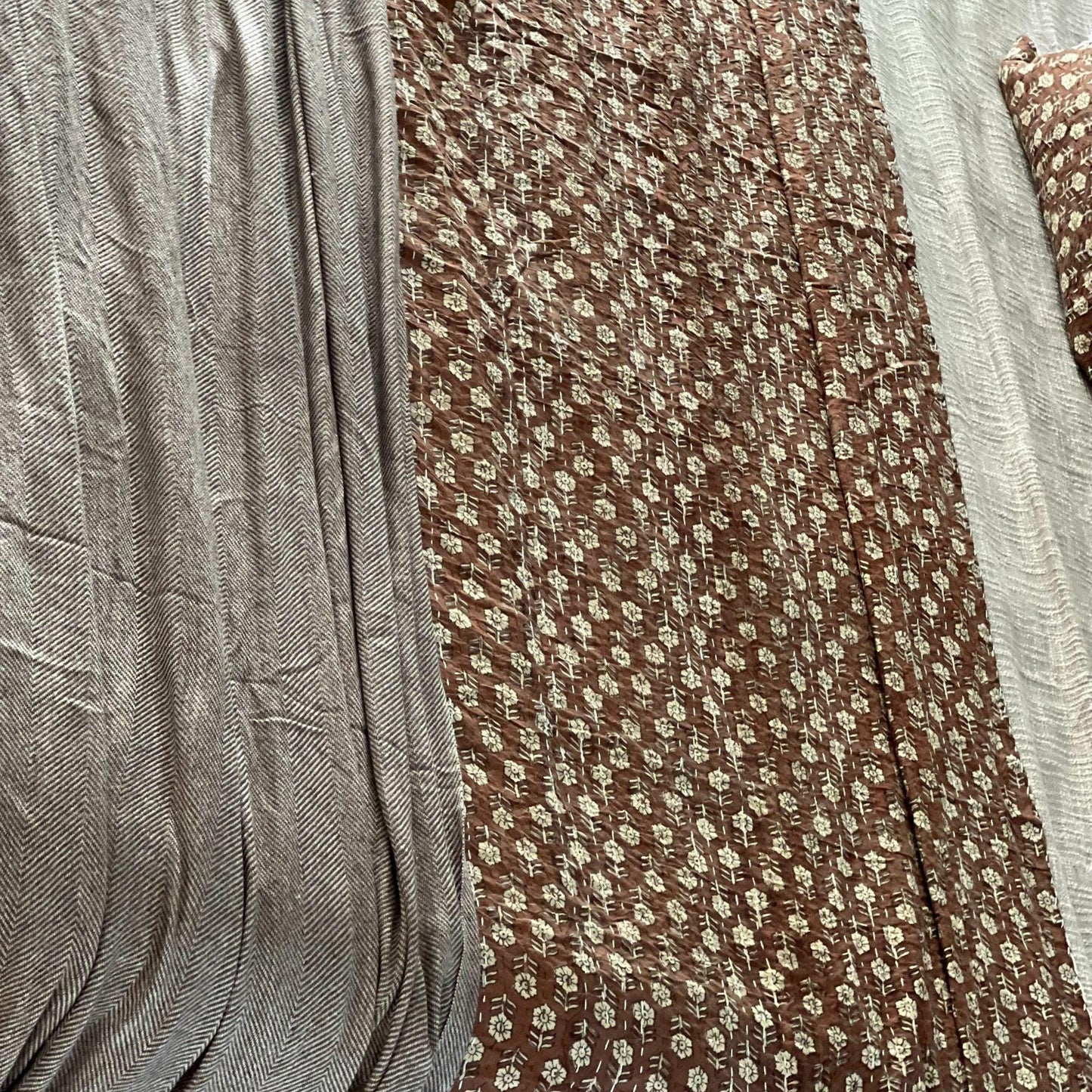 Dark Brown Floral Kantha Quilt Throw Blanket Available in King and Queen Size - Block Print Bedspread Boho Bedding Best Housewarming Gift