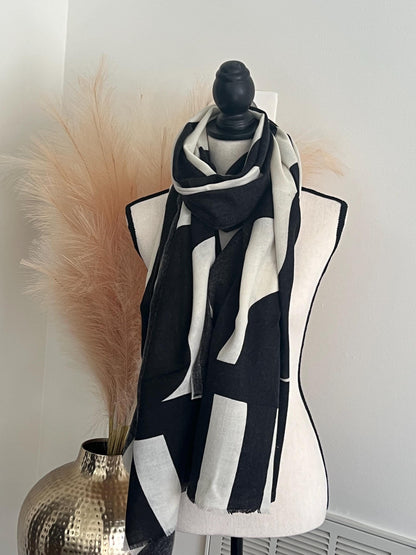 Black and White Cashmere Scarf Soft and Warm Wrap