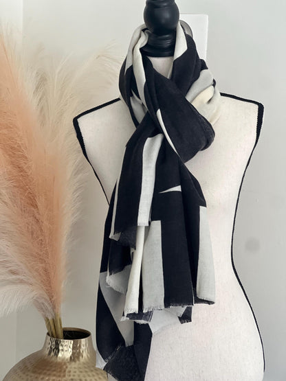 Black and White Cashmere Scarf Soft and Warm Wrap