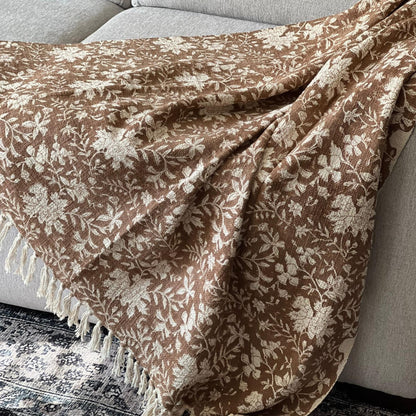 Brown Block Print Cotton Throw Blanket, Mud Cloth Style