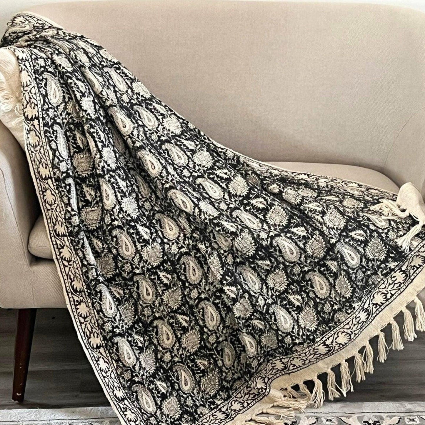 Handmade Block Print Cotton Throw Blanket: Boho Sofa Decor (50x60)