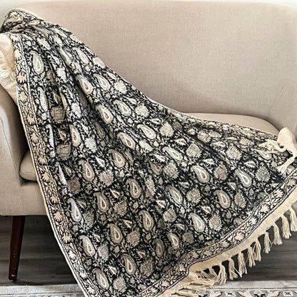 Handmade Block Print Cotton Throw Blanket: Boho Sofa Decor (50x60)